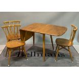 A modern Ercol oak drop flap dining table, 75cm wide x 71cm high,