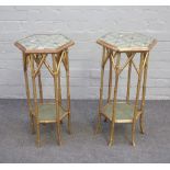 A pair of Victorian gold painted bamboo hexagonal two tier occasional tables, 36cm wide x 66cm high,