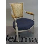An 18th century French open armchair with bow seat and turned supports,