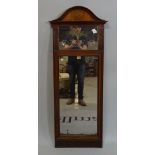 An Edwardian inlaid mahogany arch top rectangular wall mirror,