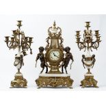 An Louis XVI style gilt metal mounted clock garniture, 20th century,