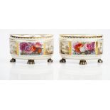 A pair of Ridgway porcelain demi-lune bulb pots, circa 1810-15, each raised on three paw feet,