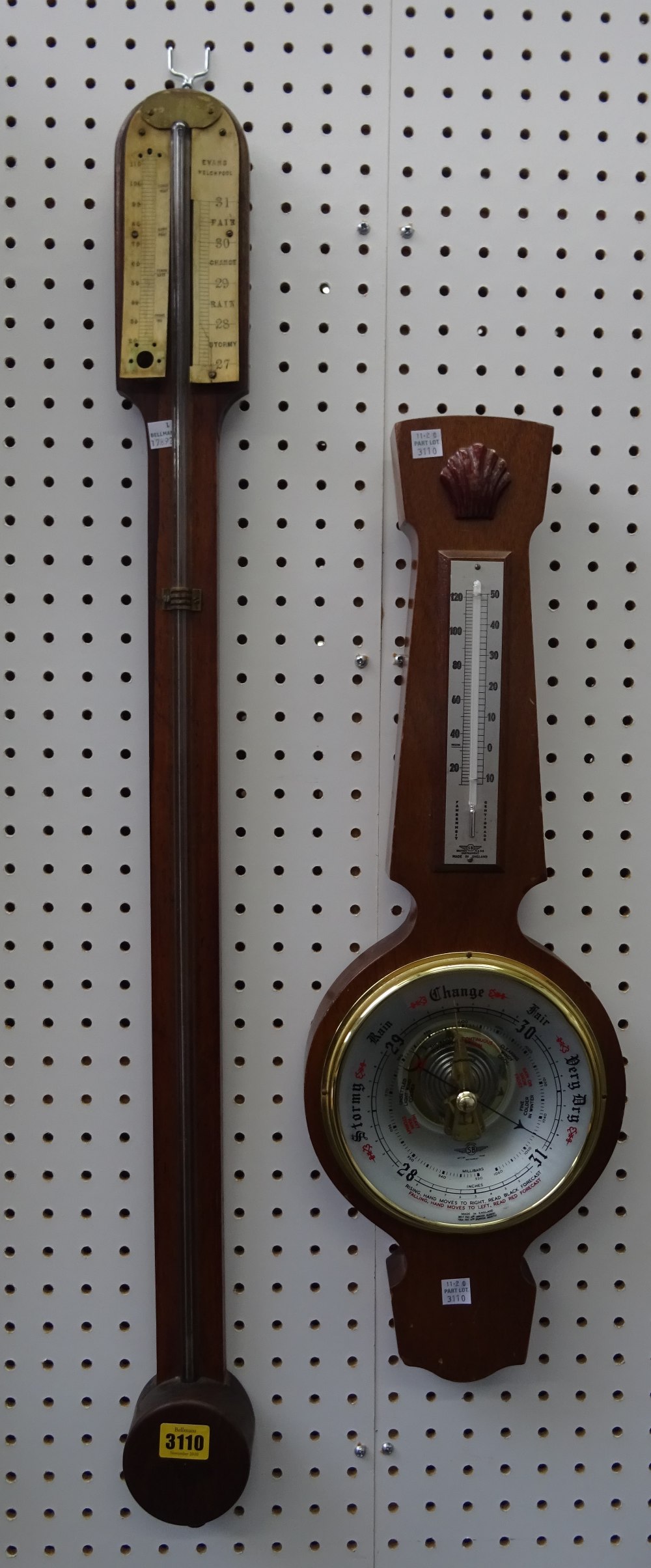 A 19th century rosewood stick barometer by Evans, 89cm high,