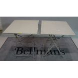 A set of four modern grey painted metal folding tables, each 60cm wide x 71cm high, (4).