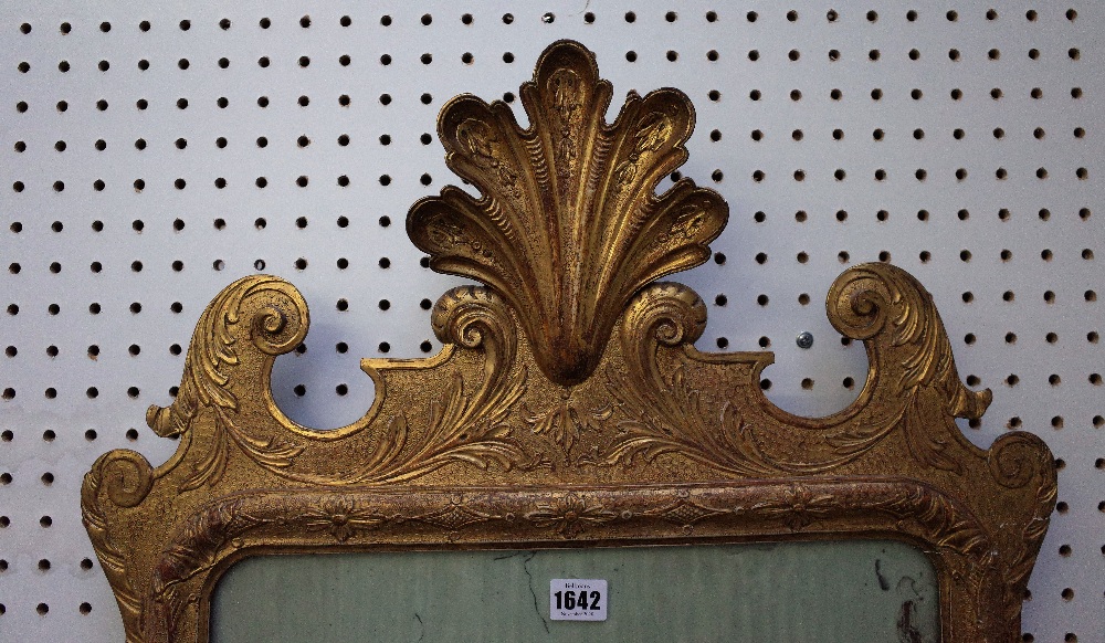 A George II style gilt framed mirror with shell crest and floral chased frame, 19th century, - Image 2 of 5