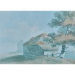 George Barret Snr (British, 1732-1784), Study of a barn, bears Heather Newman label (verso),