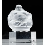 A Lalique frosted glass Happy Buddha,post 1980, engraved Lalique France and R to base, 11cm.