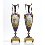A pair of Sevres style porcelain gilt- metal mounted vases, late 19th century,