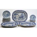 A group of Staffordshire blue and white printed Willow pattern earthenware, 19th century,