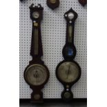 A 19th century mahogany wall barometer with broken arch pediment, 96cm long,
