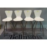 'The Chair Company', a set of four 20th century white faux leather and brushed steel bar stools,