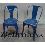 A set of five mid-20th century blue painted metal dining chairs, 37cm wide x 82cm high,