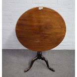 A mid-18th century mahogany circular snap-top occasional table on tripod base,