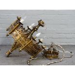 A 20th century Gothic revival six light brass chandelier, 87cm high x 62cm diameter.