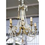 A 20th century French gilt metal and cut glass six-light chandelier, 57cm high.