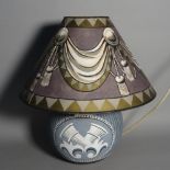 Cressida Bell; A modern painted table lamp with matching painted shade, 45cm high.
