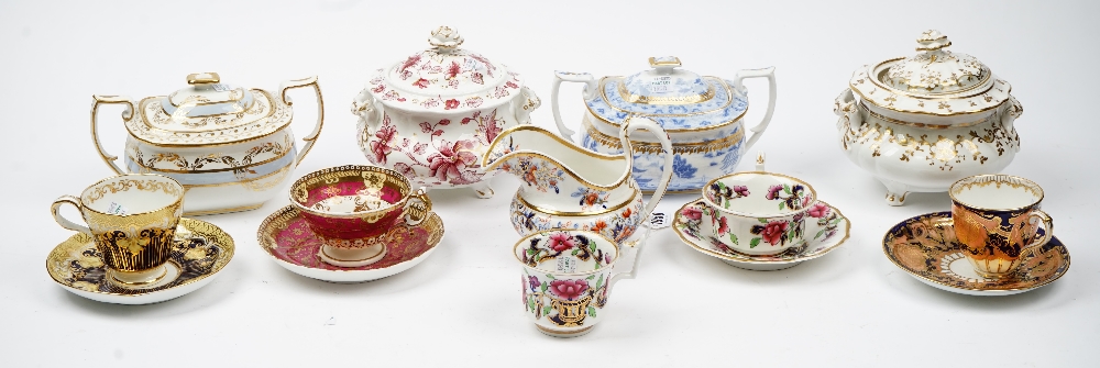 A group of Ridgway porcelain teawares, circa 1825-1850, comprising; a cream jug, 12cm.