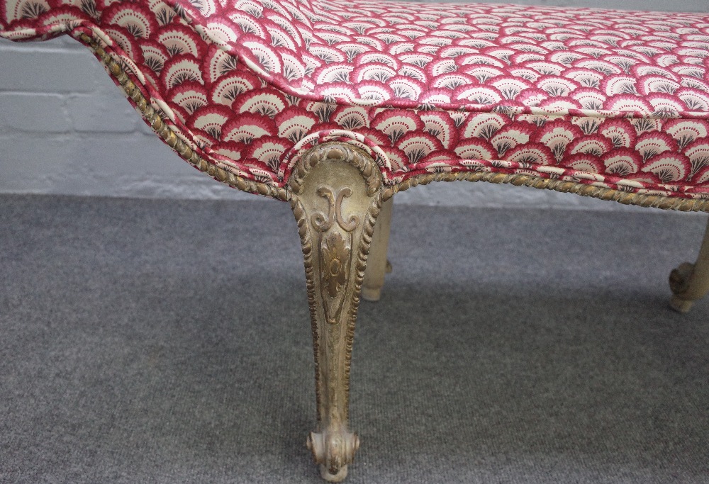 A George III style window seat, with outswept arms on four cream painted scroll supports, - Image 2 of 3