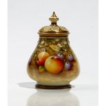 A Royal Worcester small pot pourri vase and pierced cover,of lobed pear form painted with fruit,