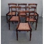 A set of six William IV rosewood bar back dining chairs on reeded supports, 47cm wide x 84cm high.