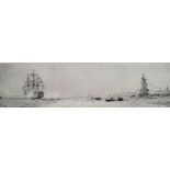 William Lionel Wyllie (British, 1851-1931), Tall ships off the coast, signed, etching,