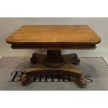 A Regency mahogany console table on acanthus carved legs with quatrefoil base,