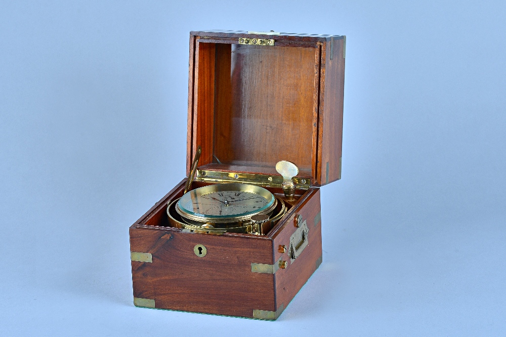 A brass-bound mahogany two-day marine chronometer Signed Christie & Wilson, Glasgow,