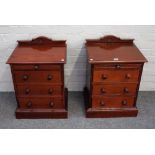 A pair of mahogany bedside tables with shallow drawer over three further on plinth base,