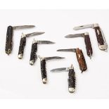 A group of eight pocket knives, mostly bone handled, including examples by Bonsa Solingen,