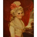 After John Hoppner, Portrait of Judith Beresford in a white dress with a red ribbon, oil on canvas,