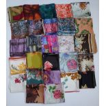 A collection of 1950s and later silk scarves of various floral printed and abstract floral printed