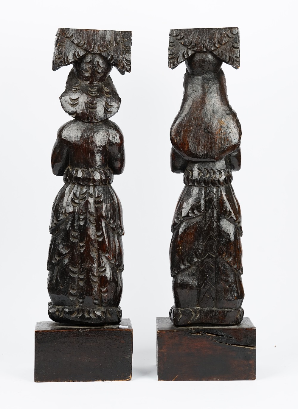 A pair of 19th century carved oak finials, depicting a man and a woman in standing pose, - Image 4 of 4