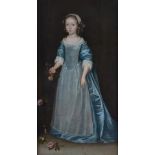 Follower of Anna Joan Carlile, Portrait of a girl in a blue dress, oil on canvas,