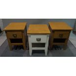A pair of modern hardwood single drawer bedside tables, 43cm wide x 60cm high,