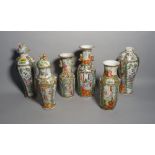 Asian ceramics comprising a group of six famille rose decorated vases, the tallest, 33cm high, (a.