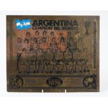 Football memorabilia; a brass printing plate engraved with the 1978 Argentina World Cup squad, 32cm,