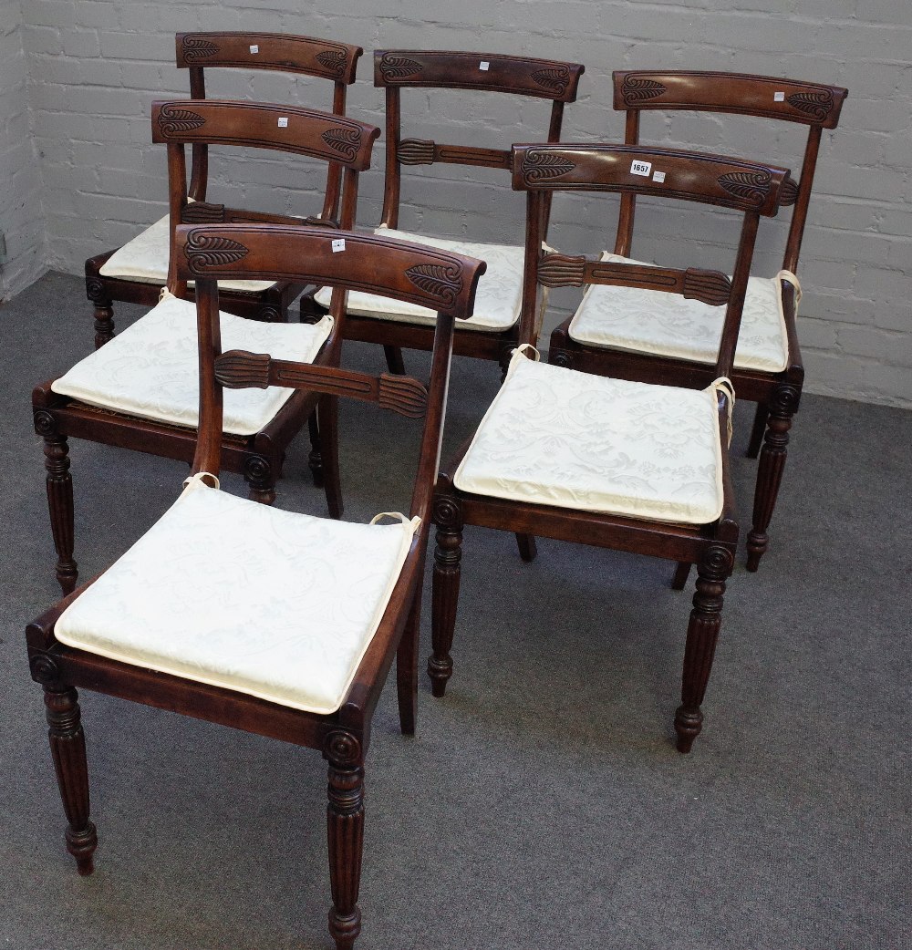 A set of six William IV rosewood bar back dining chairs on reeded supports, 47cm wide x 84cm high. - Image 6 of 6