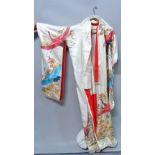 A modern silk Kimono decorated with embroidered herons, 125cm wide x 170cm high.