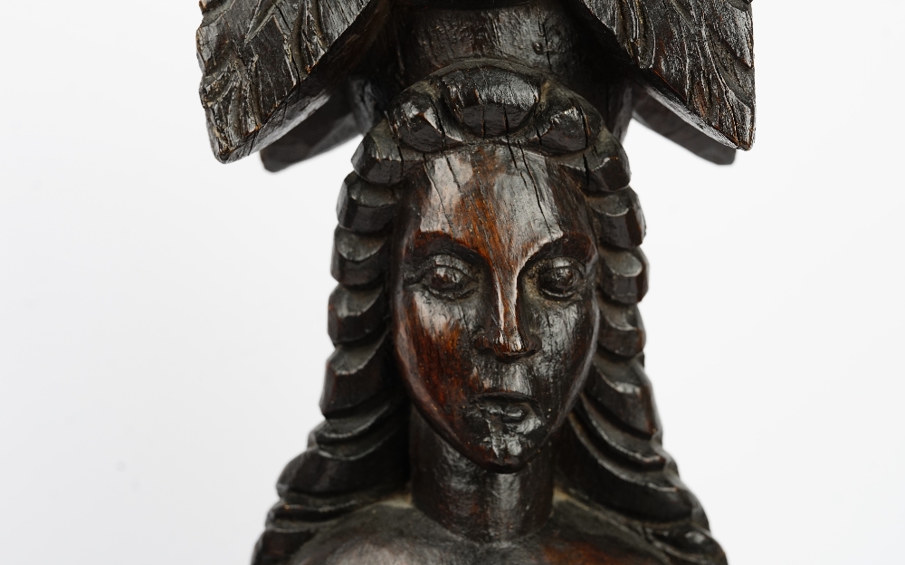 A pair of 19th century carved oak finials, depicting a man and a woman in standing pose, - Image 3 of 4
