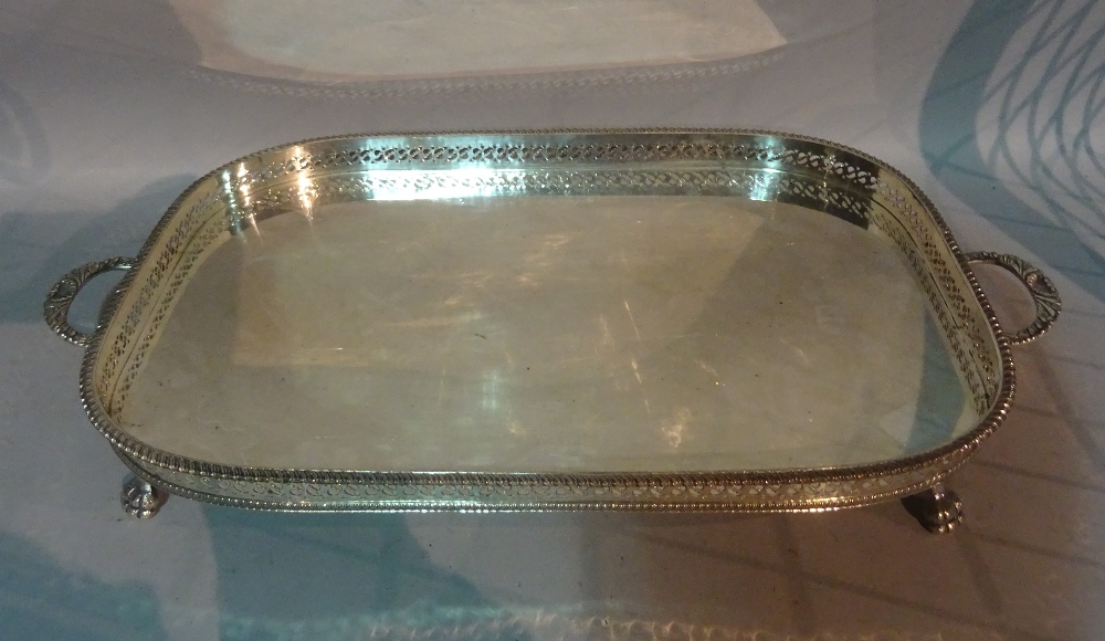 Silver plated wares, comprising seven twin handled serving trays, the largest 62cm wide, (7). - Image 5 of 5