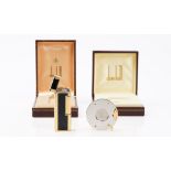 A Dunhill gold plated and black laque de chine gas lighter,
