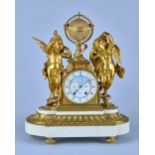 A French ormolu and marble Mantel Clock Late 19th Century Modelled with two cherubs and a globe,