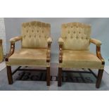 A pair of George III style mahogany framed Gainsborough open armchairs, 47cm wide x 98cm high.