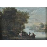 Follower of Pieter Bout, 18th Century, Figures by a river, oil on panel,