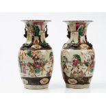 A pair of late 19th century Chinese crackle glazed baluster vases, 34cm high.