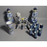 Modern Asian ceramics including a pair of figures, 26cm high, a blue and white figure of a dog,