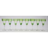 A set of twelve green stained hock glasses, probably John Walsh Walsh, 1930s,