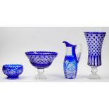 Four pieces of blue flashed glass, 20th century,