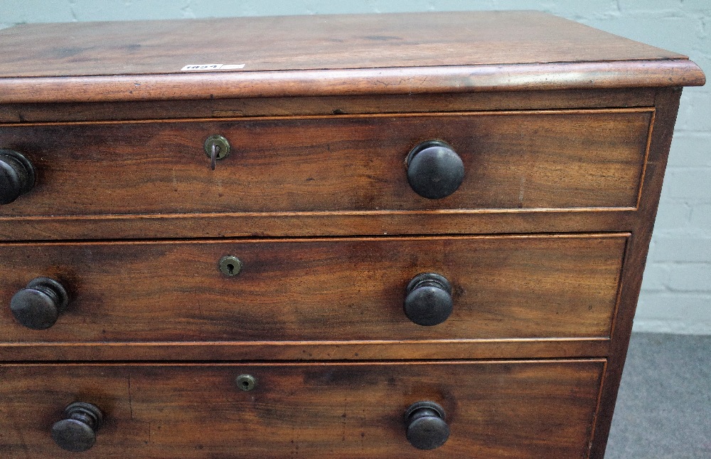 A George III small mahogany chest with four long graduated drawers on bracket feet, - Image 2 of 4
