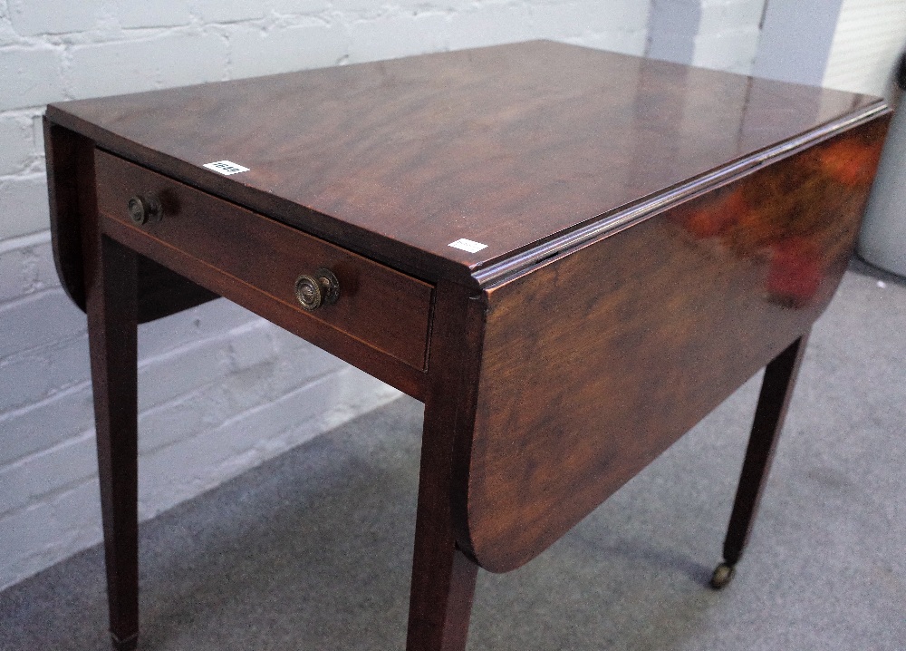 A George III mahogany Pembroke table with end frieze drawer on tapering square supports, - Image 2 of 2